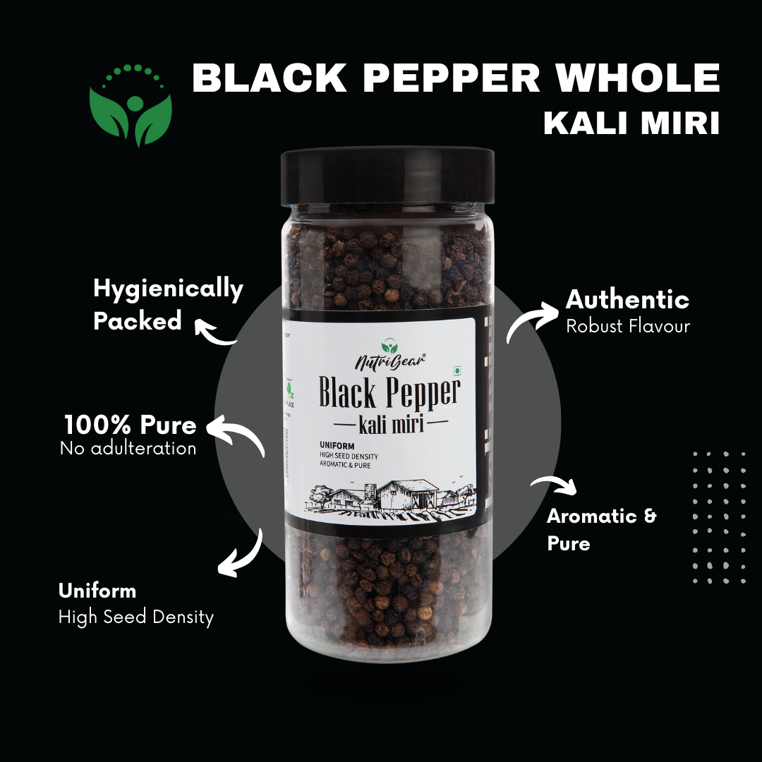 NutriGear Whole Black Pepper / Kali Miri (200gms)