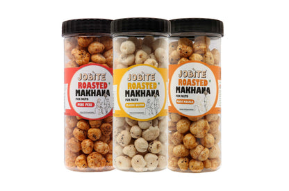 Jobite Roasted Makhana - Combo Pack of 3 (Salted, Peri Peri, Magic Masala) - 50gms×3